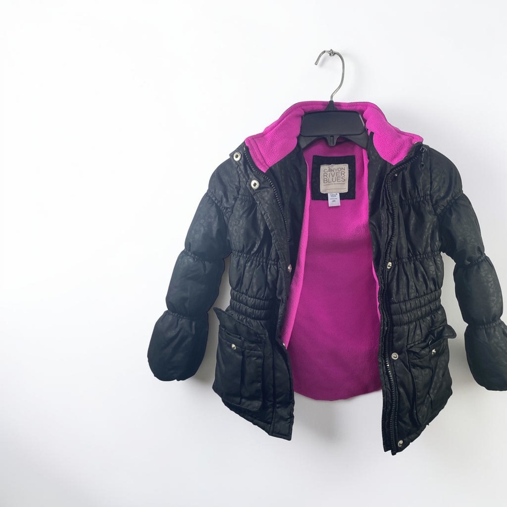 Canyon River Blues Girls Black Leopard Puffer Jacket Pink Fleece Lined Size 6X